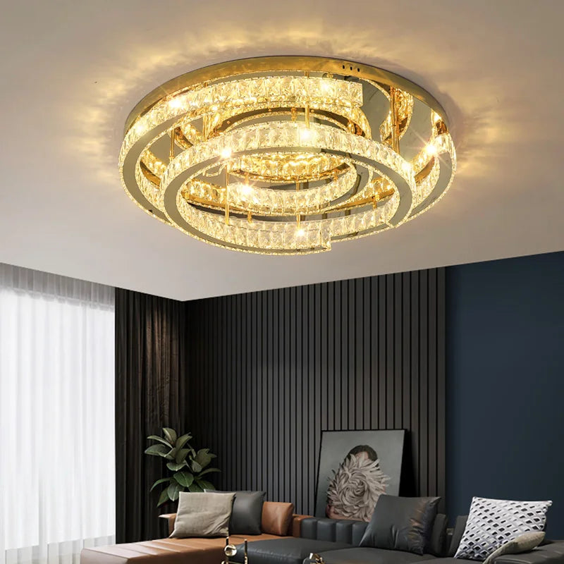 Plafonnier led moderne en cristal design réglable Manon Clarté - Jeux de Reflets & Présence Raffinée