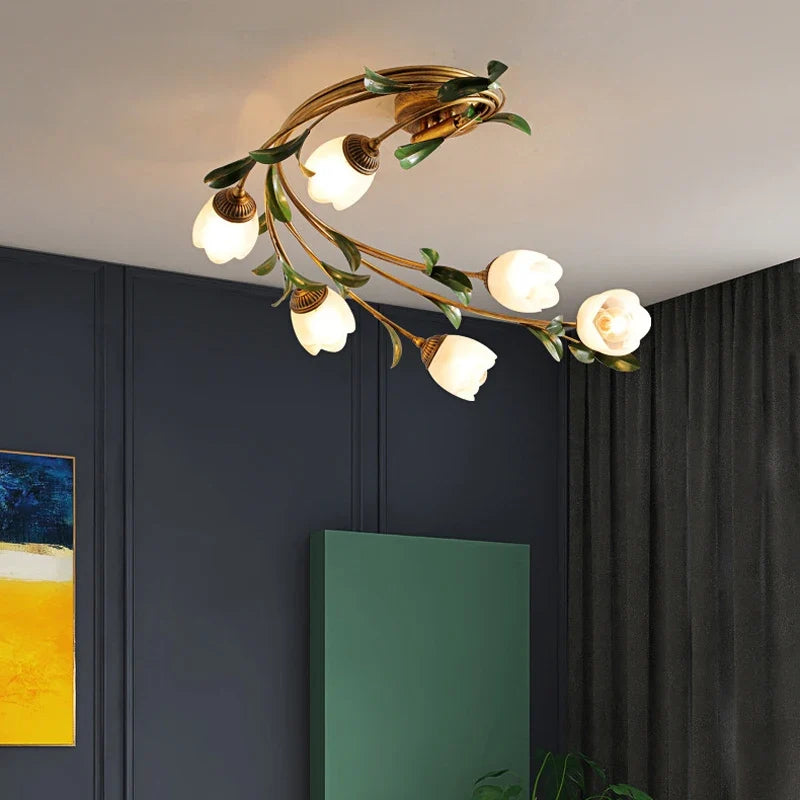 Plafonnier — Fleurs verre pastoral nordique LED viridiplantae