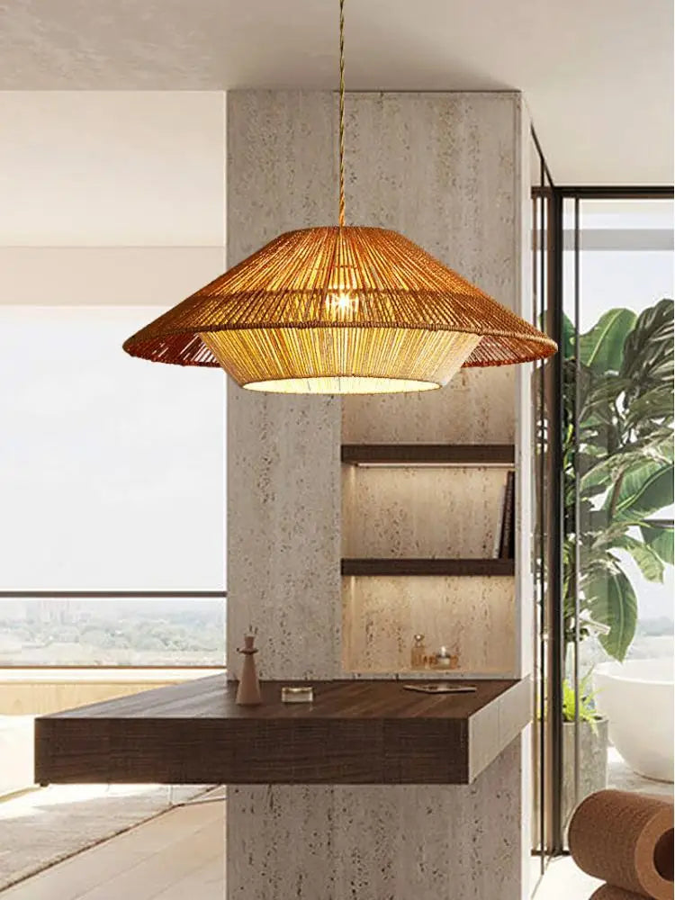 Lustre — LED vintage en corde et rotin tissé pour décoration intérieure