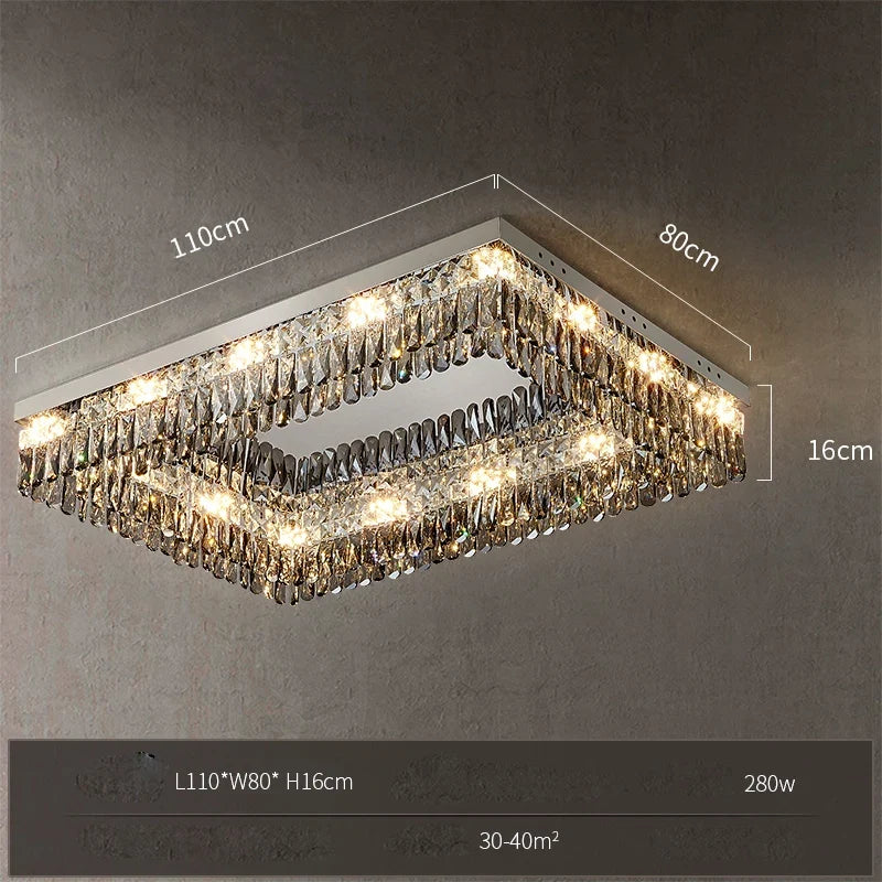 Lustre — LED dimmable rond rectangulaire en cristal