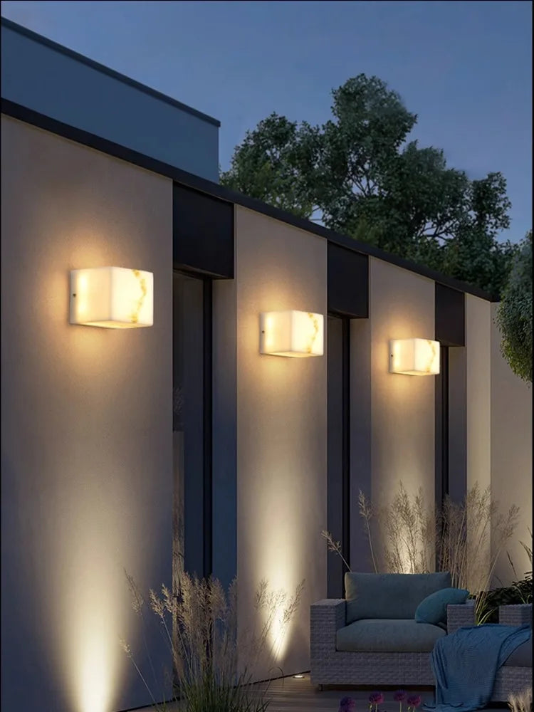 Applique murale — Art deco marbre cube étanche pour intérieur et extérieur