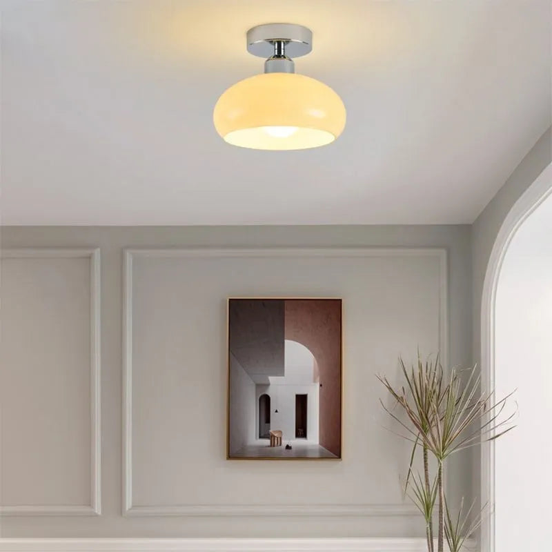 Plafonnier — LED en verre nordique rétro crème décor lampe or E27 éclairage pour allée couloir salon luminaires d'intérieur Lustre