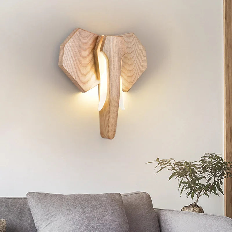 lampe éléphant en bois de frêne style sud-est asiatique
