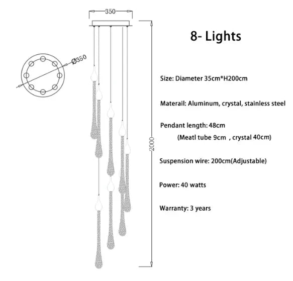 Lustre — LED moderne en cristal pour grand escalier