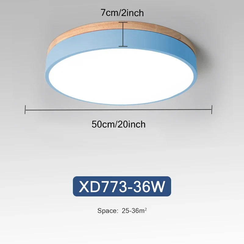 Plafonnier — Rond 7 couleurs nordique LED plafonniers pour salon chambre plafonniers en bois 3 lumières couleur réglable couloir balcon