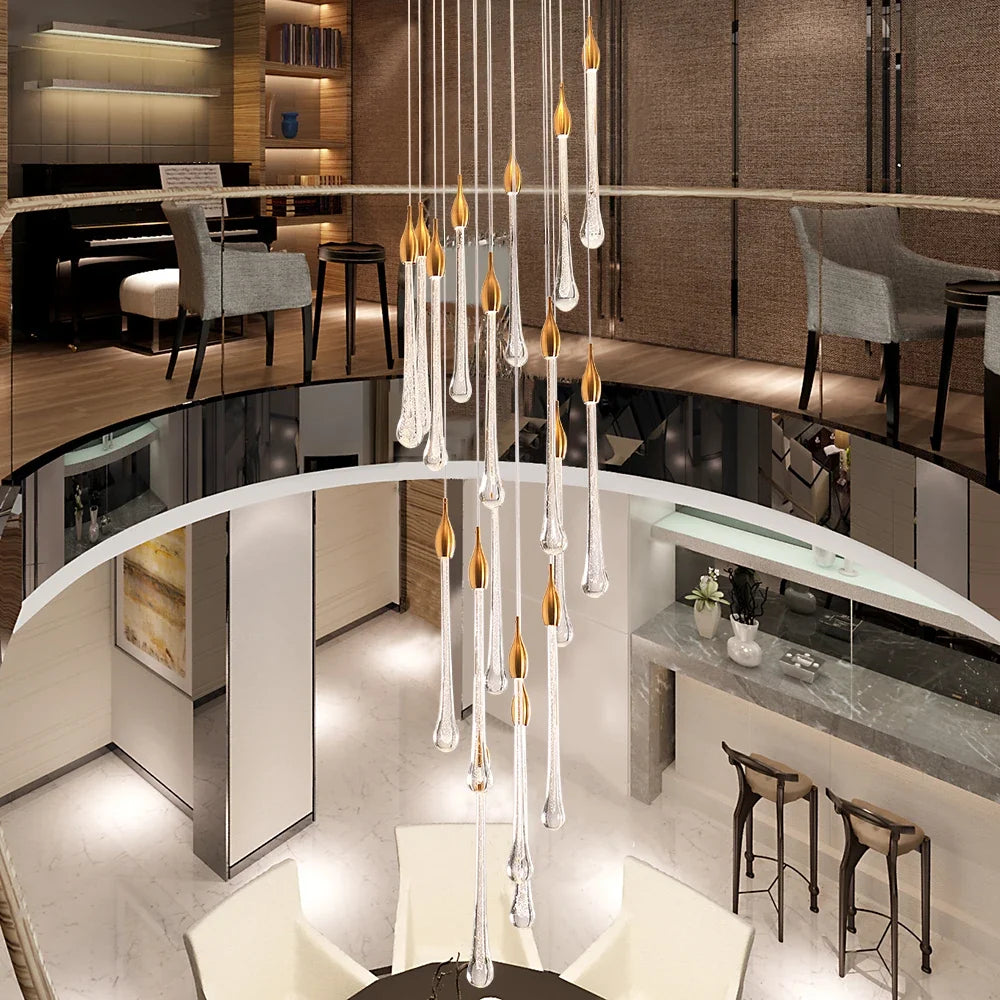 Lustre — LED moderne en cristal pour grand escalier
