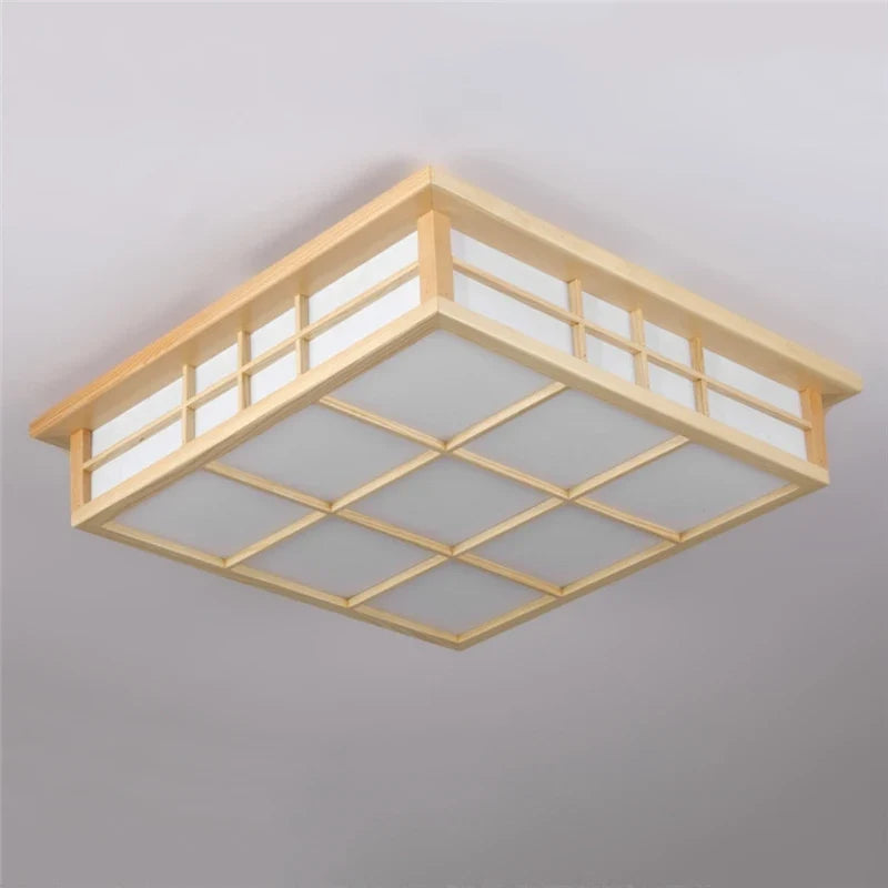Plafonnier — Carrés en bois japonais salon moderne éclairage De plafond cuisine Restaurant luminaire LED lampara De Techo