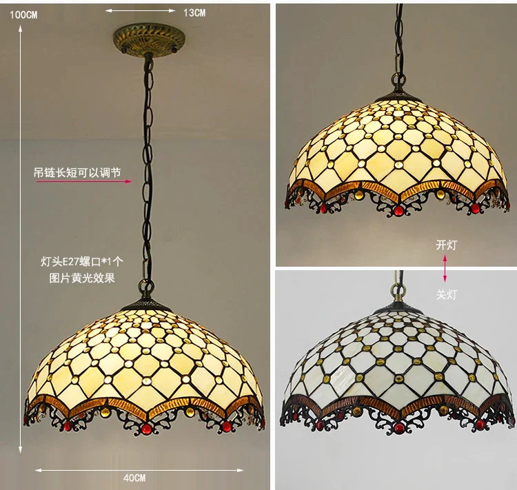 Suspension — Rétro Tiffany Suspension Lumières suspension lustre salon baroque perle design Vitrail luxe 16 "mer bleu marron L