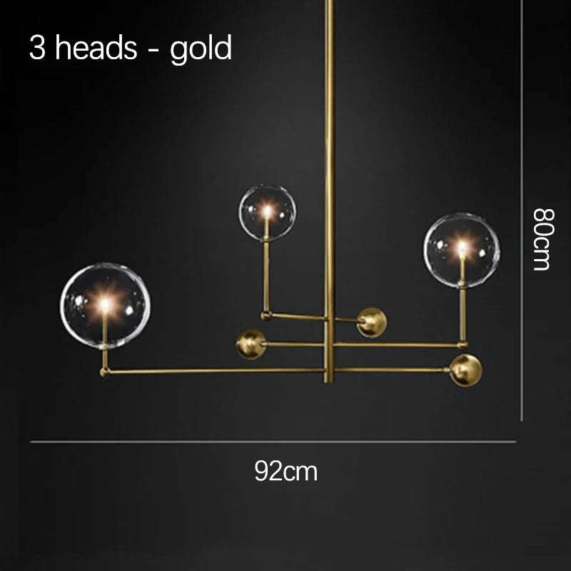 Suspension — SANDYHA Art moderne boule de verre lustres Design nordique noir or lampe à LED pour salon chambre décor à la maison suspension