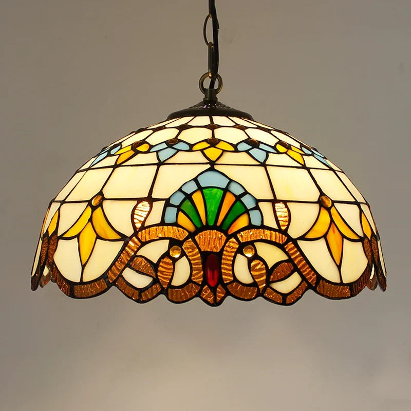 Suspension — Rétro Tiffany Suspension Lumières suspension lustre salon baroque perle design Vitrail luxe 16 "mer bleu marron L