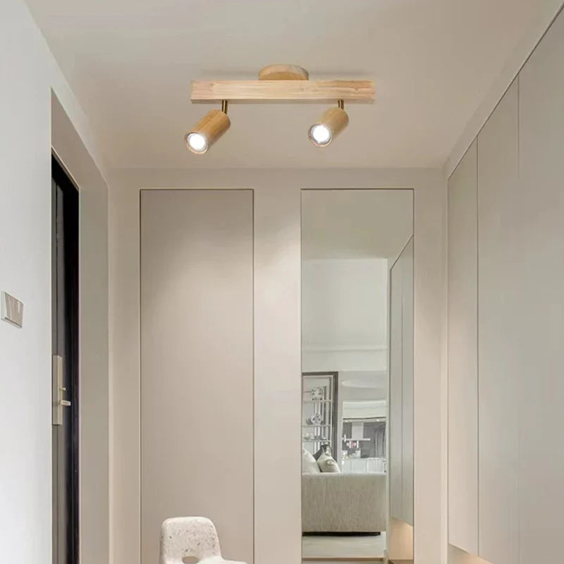 Plafonnier — LED moderne en bois avec projecteur sur rail