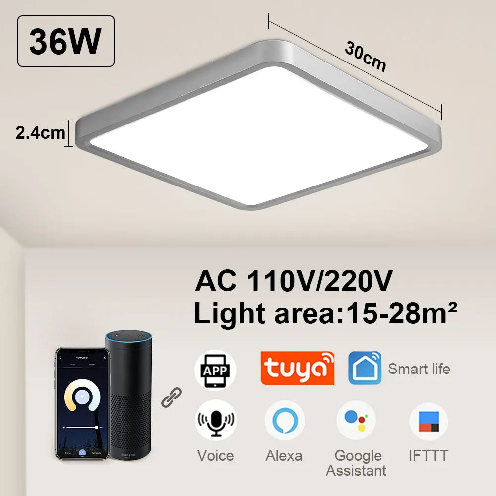 Plafonnier Tuya Smart LED App commande vocale Alexa Google télécommande plafonniers carrés salon chambre éclairage Adrien Courbe - Une Silhouette Graphique Affirmée