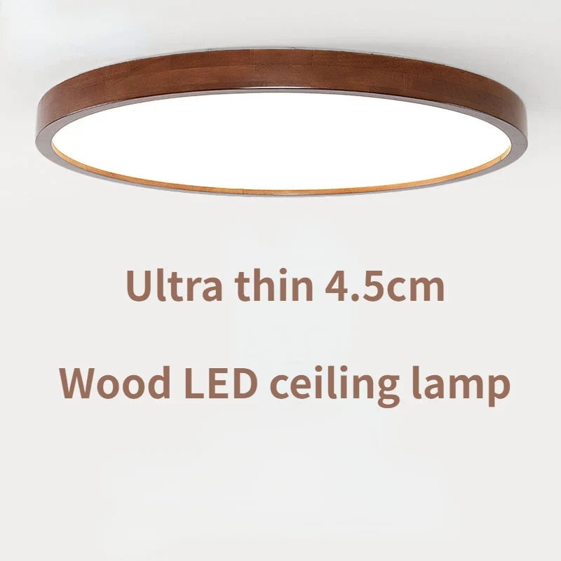 Plafonnier — En noyer chinois lampe de plafond ronde en bois Ultra-mince lustre nordique chambre lampe d'étude balcon couloir éclairage