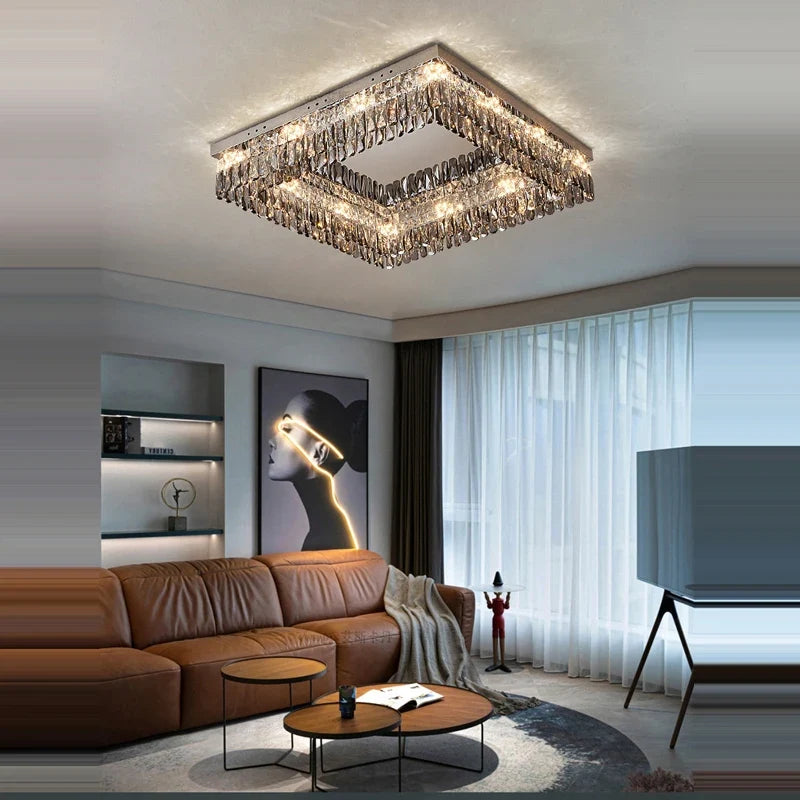 Lustre — LED dimmable rond rectangulaire en cristal