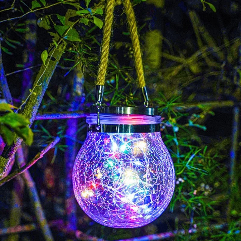 Lampe à poser — Solaire suspendue en verre craquelé pour jardin et extérieur