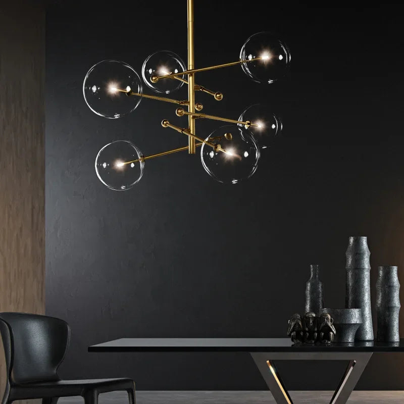 Suspension — SANDYHA Art moderne boule de verre lustres Design nordique noir or lampe à LED pour salon chambre décor à la maison suspension