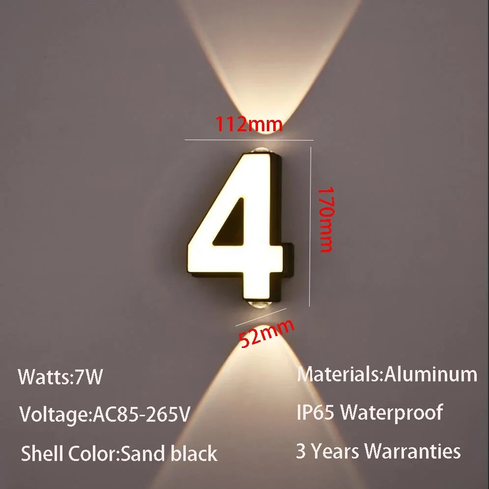 Applique murale — LED numéro de chiffre intérieur et extérieur IP65 étanche moderne minimalisme Style aluminium porche lumières de jardin