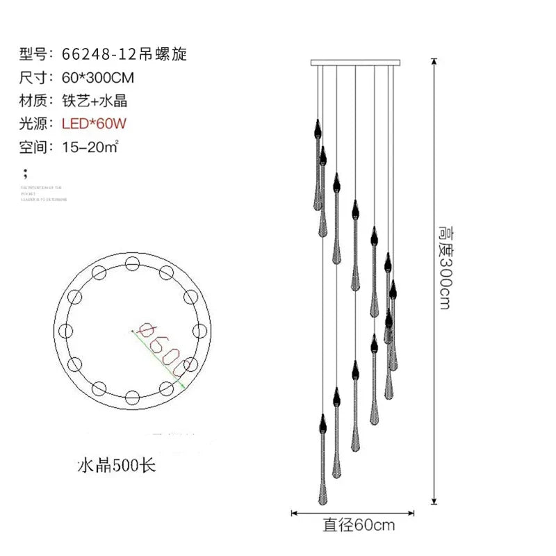 Lustre — LED moderne en cristal pour grand escalier