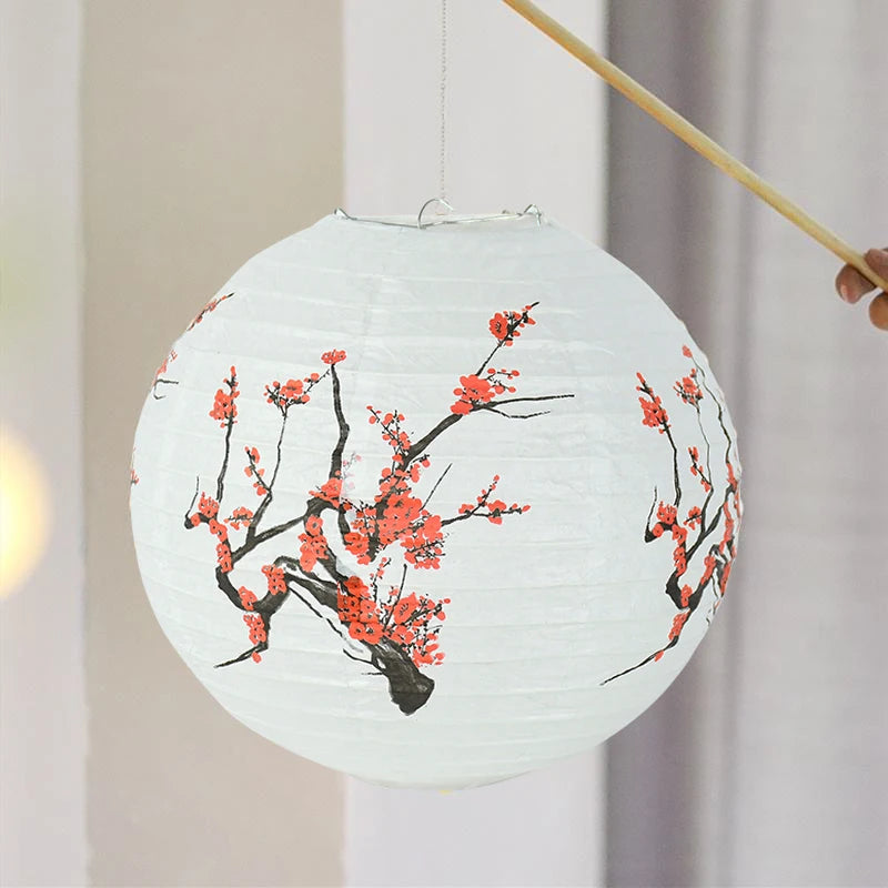 Abat-jour rond en papier à motifs de pin, lotus ou prunier japonais – Florélis
