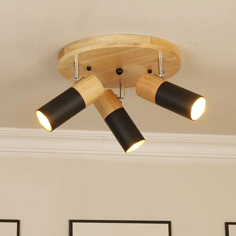 Plafonnier — Nordique en bois à LED rotatif multi-têtes décoratif