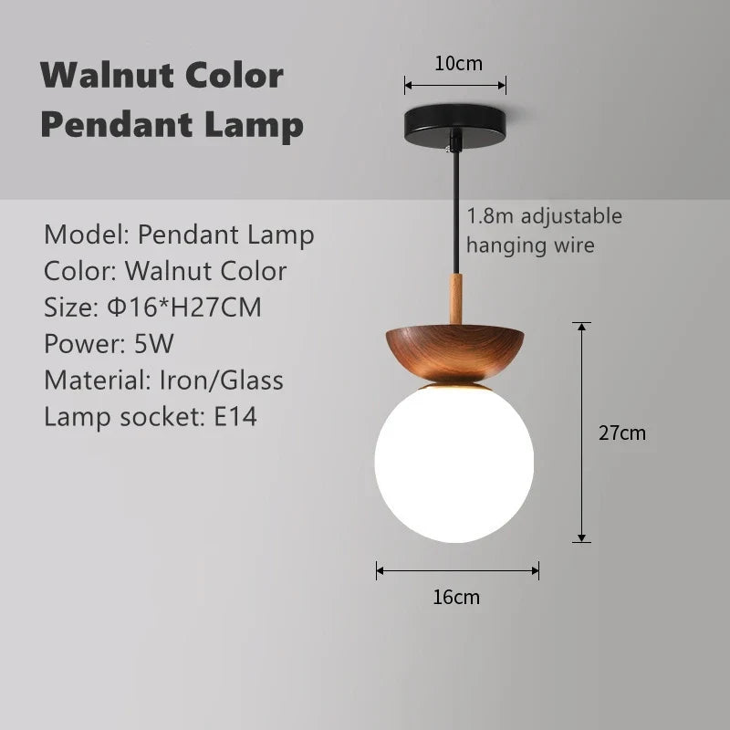 Abat-jour — LED rond en verre avec abat jour en bois