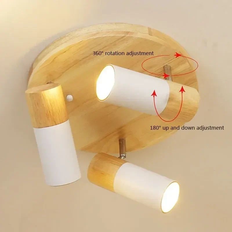 Plafonnier — Nordique en bois à LED rotatif multi-têtes décoratif