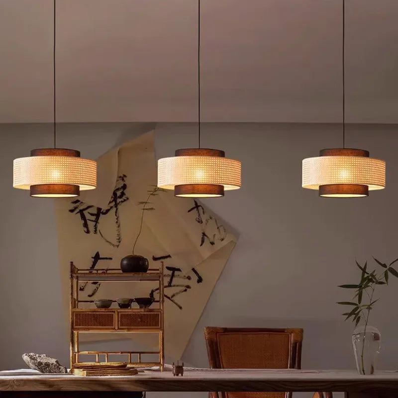 Suspension design à cannage en bambou rotin LED déco – Avelin Aube