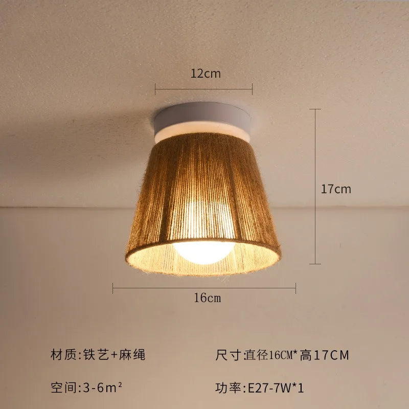 Plafonnier — En corde de chanvre style japonais rétro pour intérieur accueillant