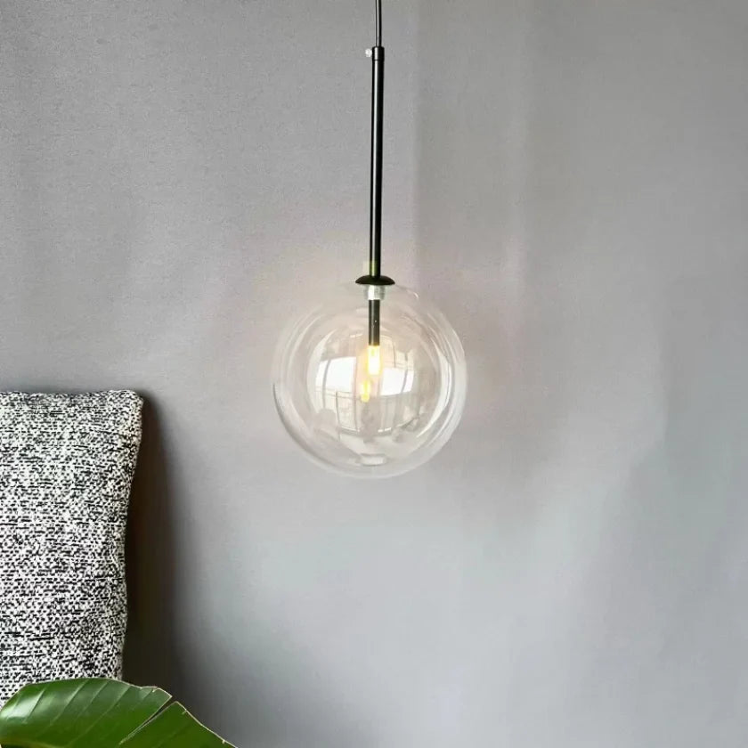 Suspension — Boule de verre suspension LED éclairage cuisine salle à manger Restaurant lampe suspendue chambre chevet plafond lustre hôtel décoration