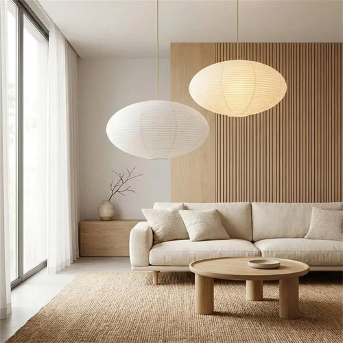 Abat-jour ovale pliable en papier blanc de style chinois – Ovallis