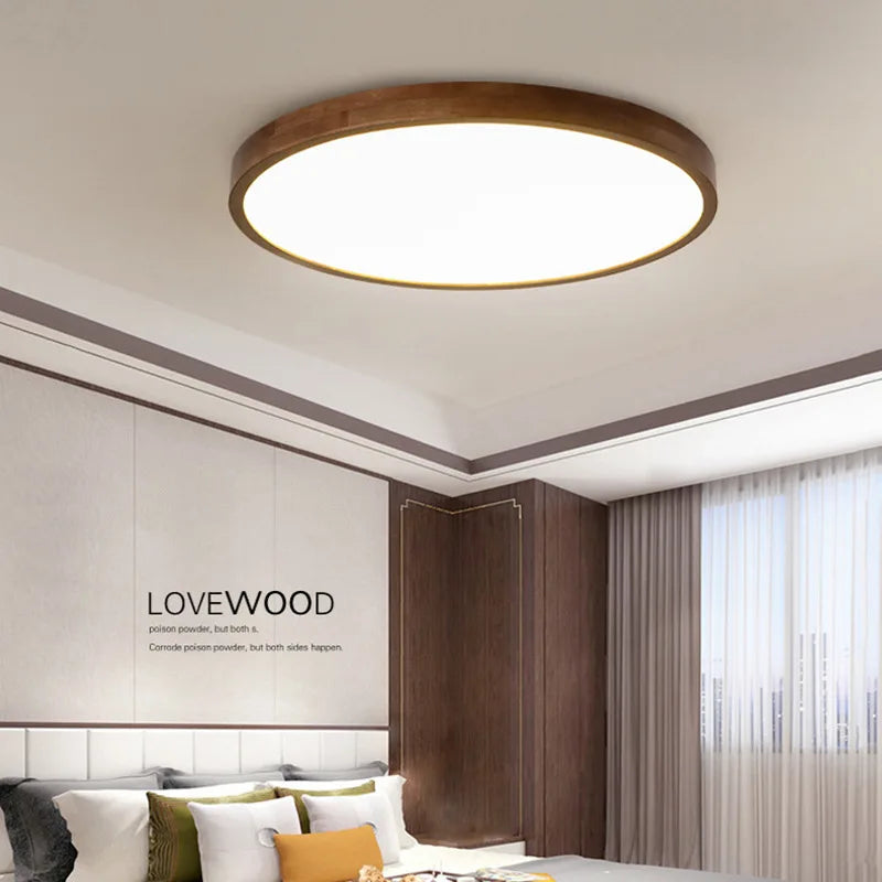 Plafonnier — En noyer chinois lampe de plafond ronde en bois Ultra-mince lustre nordique chambre lampe d'étude balcon couloir éclairage