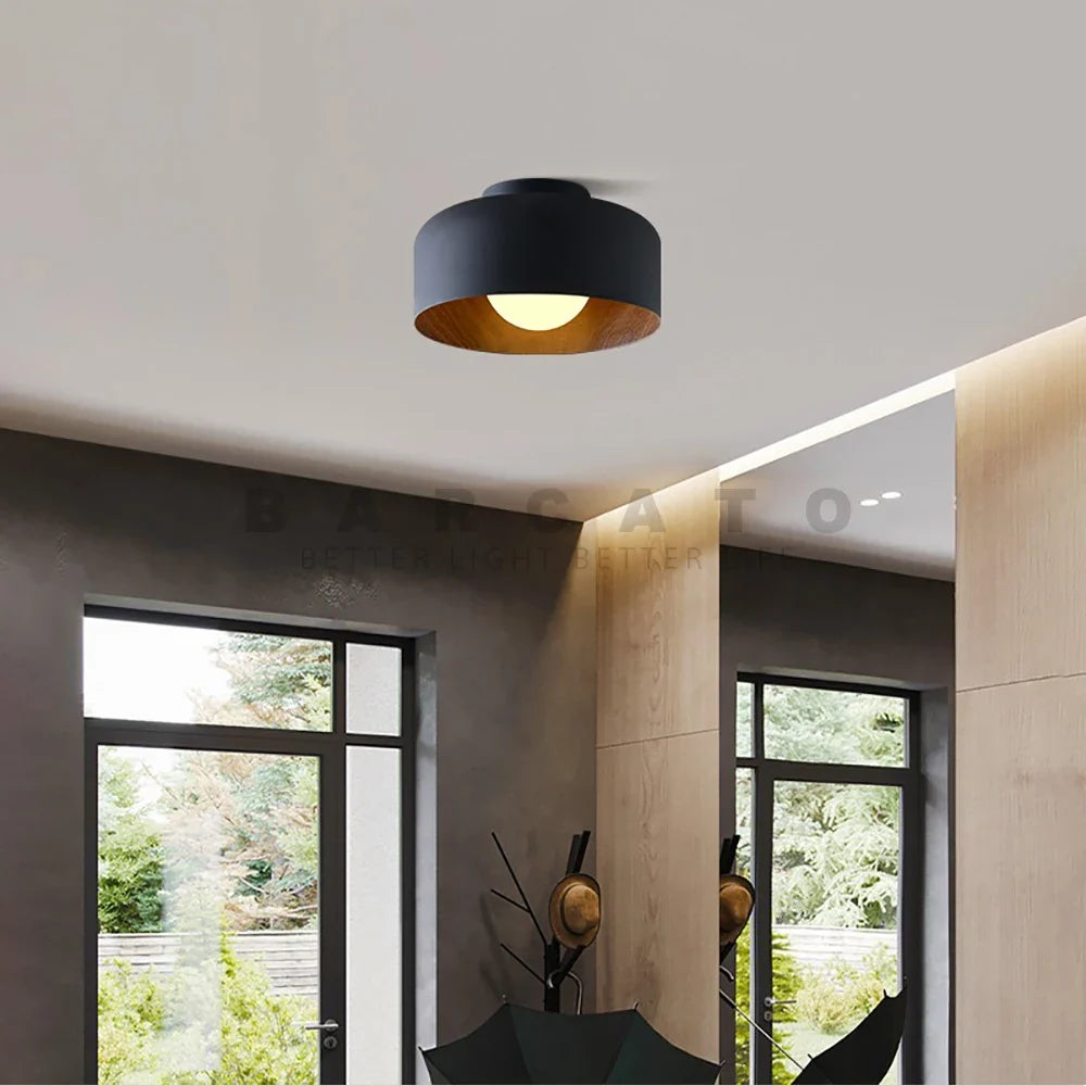 Plafonnier — Nordique moderne noyer bois Texture LED plafonnier pour chambre salon cuisine étude allée balcon rond G9 lustre lumière