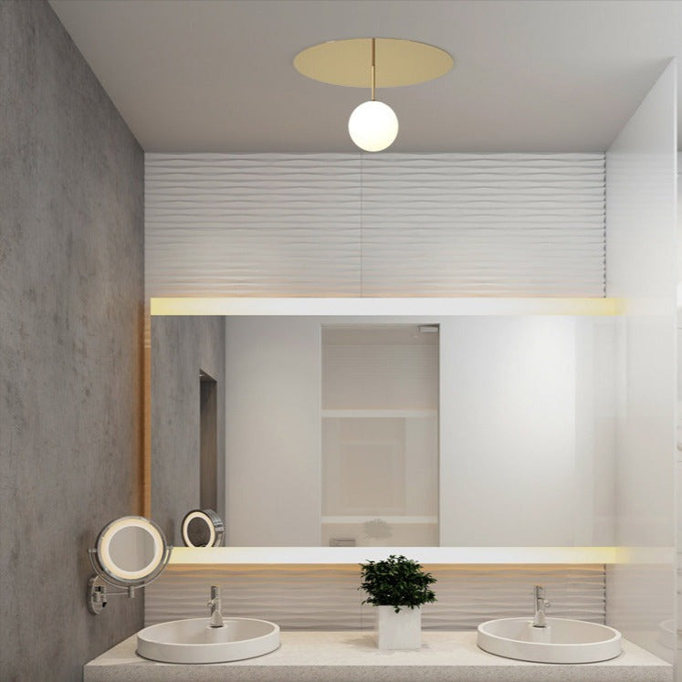 Plafonnier moderne LED base circulaire et perle lumineuse Auggie Tiphaine Échappée en Verre - Reflets Subtils & Décor Raffiné