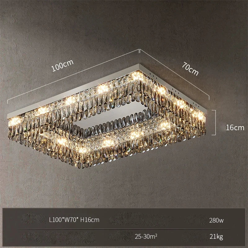 Lustre — LED dimmable rond rectangulaire en cristal