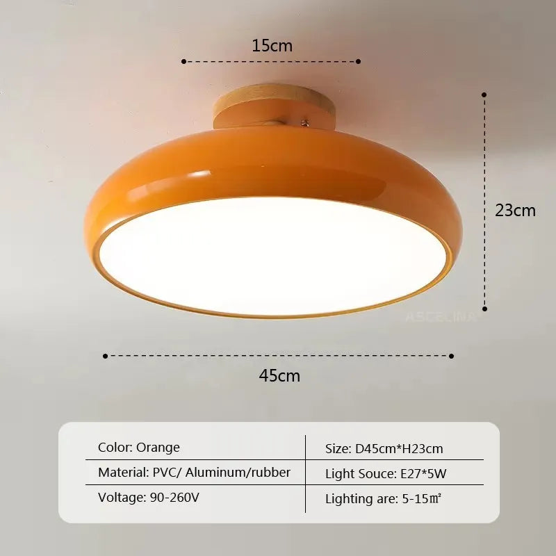 Plafonnier — Vintage LED plafonnier en bois nordique Orange PVC rond Luminaire salon chambre salle à manger couloir intérieur décor Luminaire