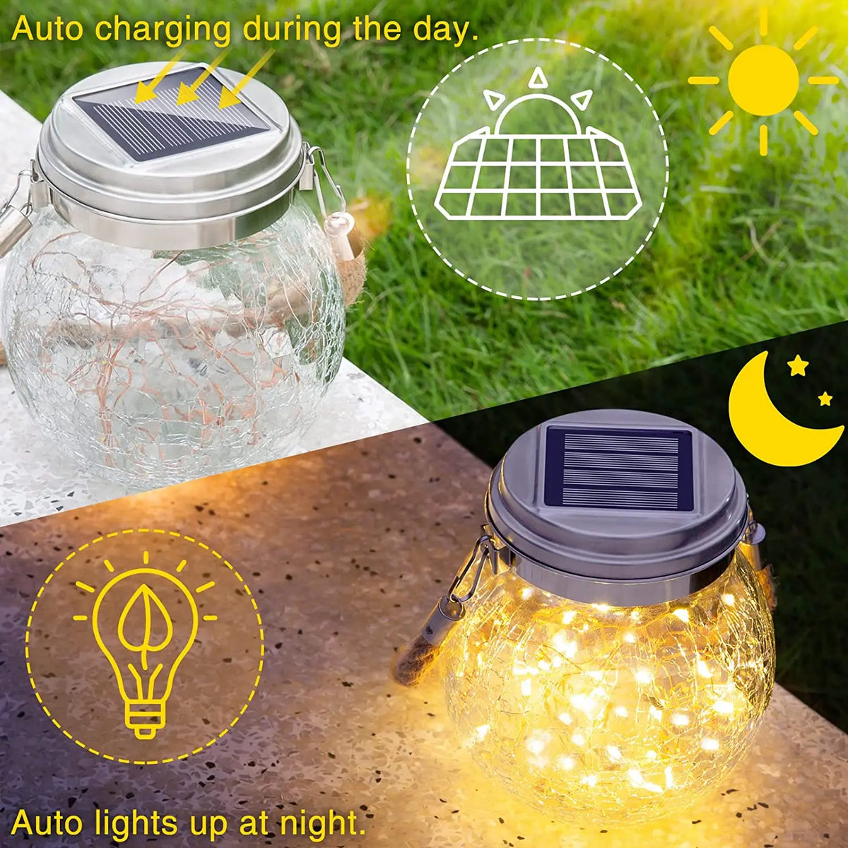 Lampe à poser — Solaire suspendue en verre craquelé pour jardin et extérieur