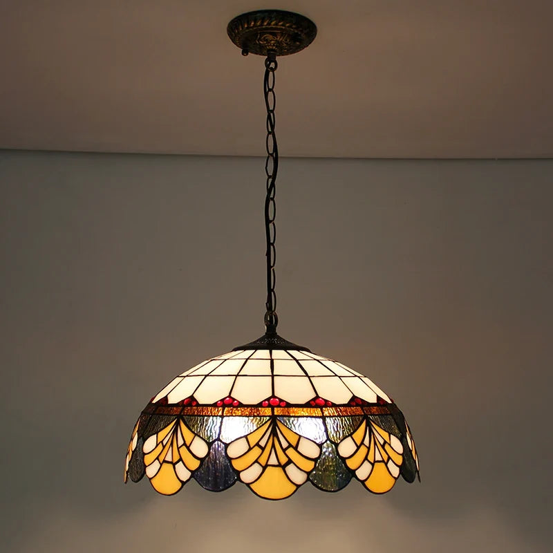 Suspension — Rétro Tiffany Suspension Lumières suspension lustre salon baroque perle design Vitrail luxe 16 "mer bleu marron L