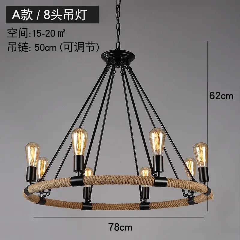 Lustre Vintage Lucien Sillage en Corde — 8 têtes