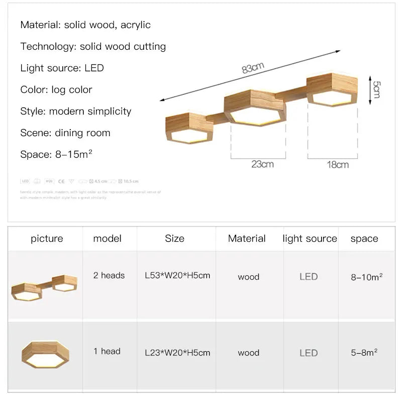 Plafonnier — En bois design moderne hexagonal avec éclairage LED