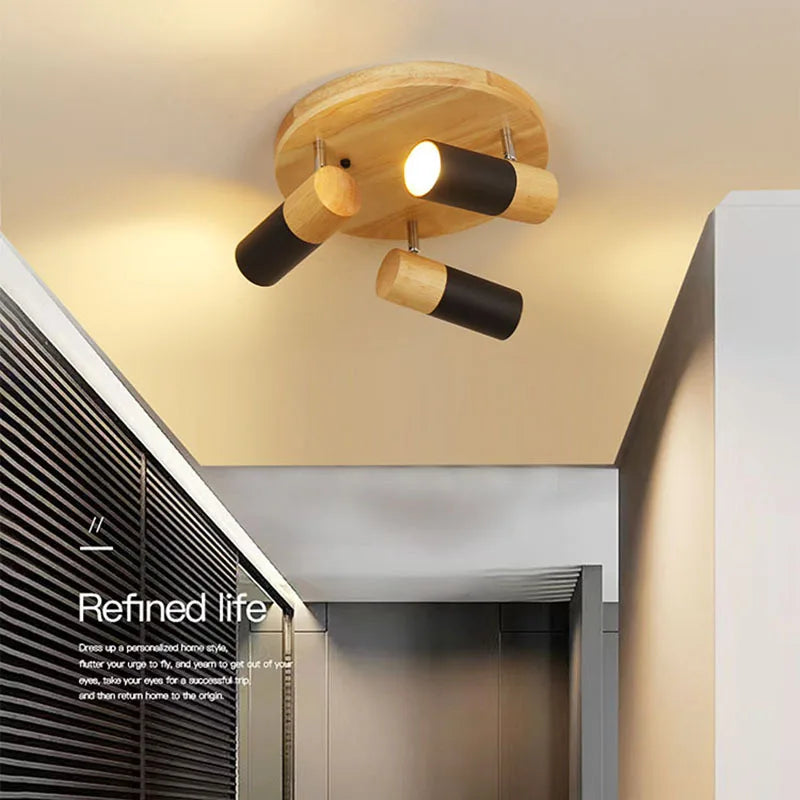 Plafonnier — Nordique en bois à LED rotatif multi-têtes décoratif