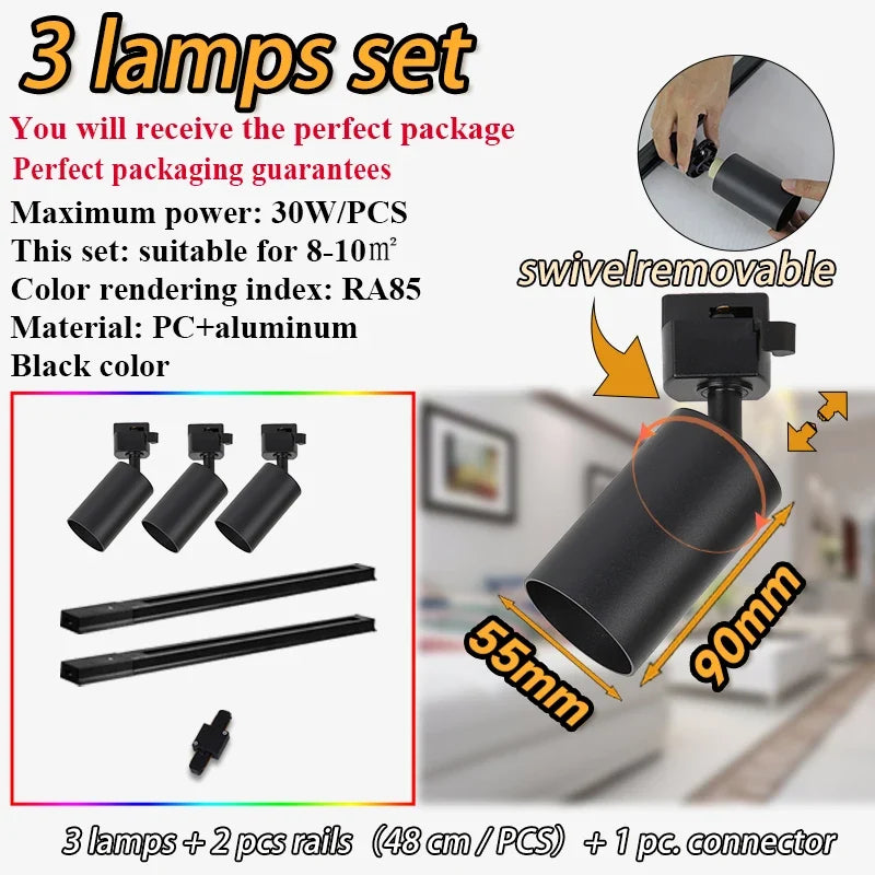 Spot — Kit d'éclairage sur rail spots dimmables pour décoration intérieure