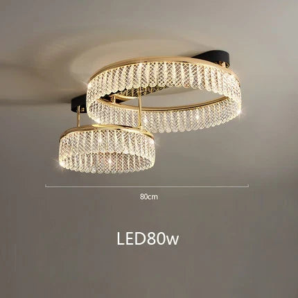 Lustre — LED en cristal losange rond à plusieurs anneaux luxueux