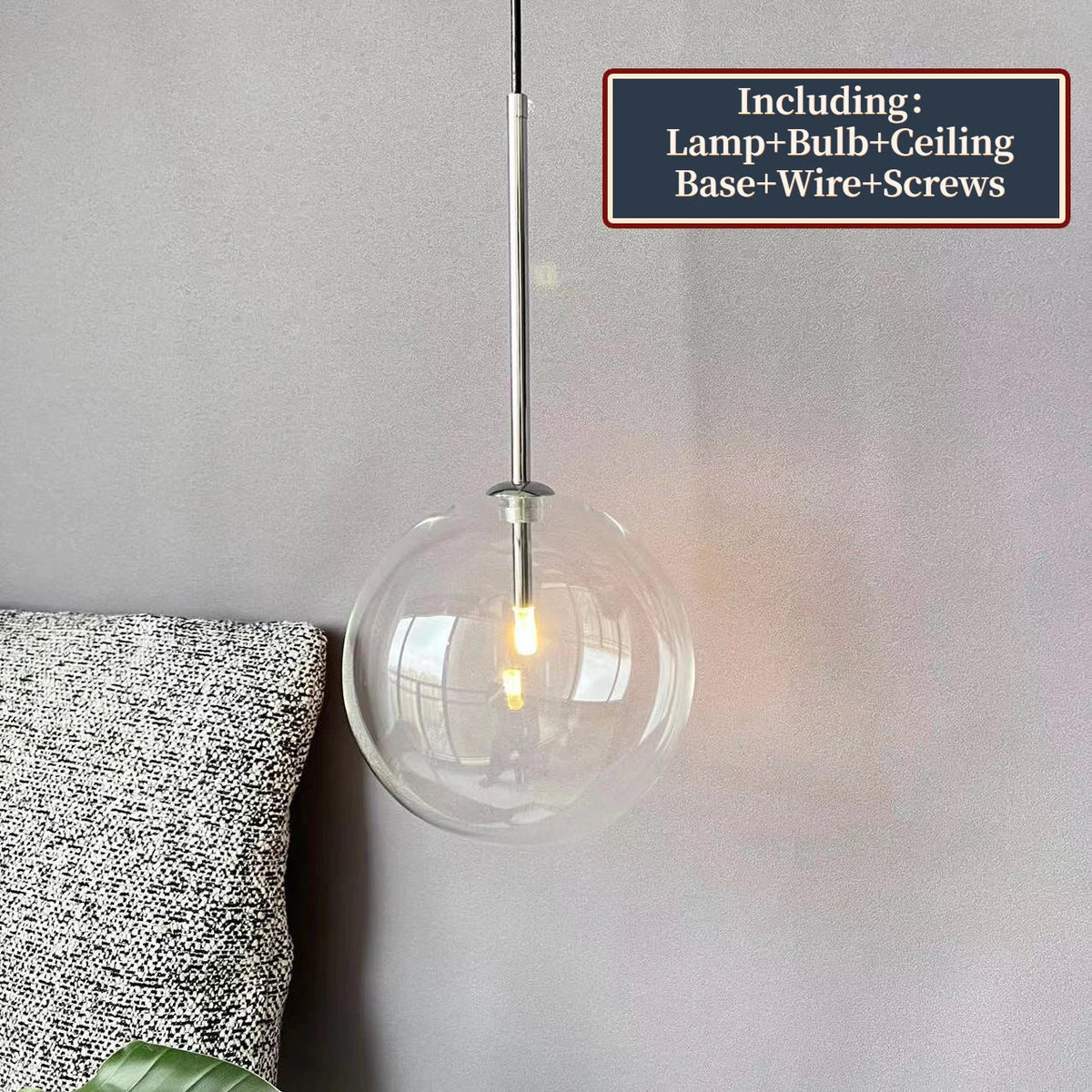 Suspension — Boule de verre suspension LED éclairage cuisine salle à manger Restaurant lampe suspendue chambre chevet plafond lustre hôtel décoration