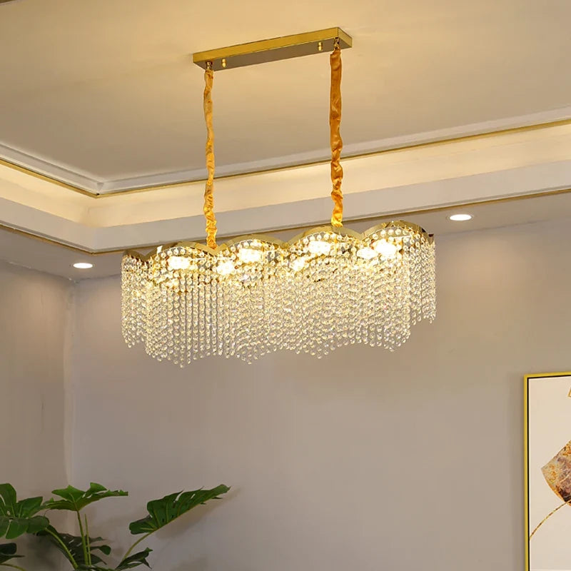 Suspension — Moderne en cristal doré haute suspension design élégant pour intérieur
