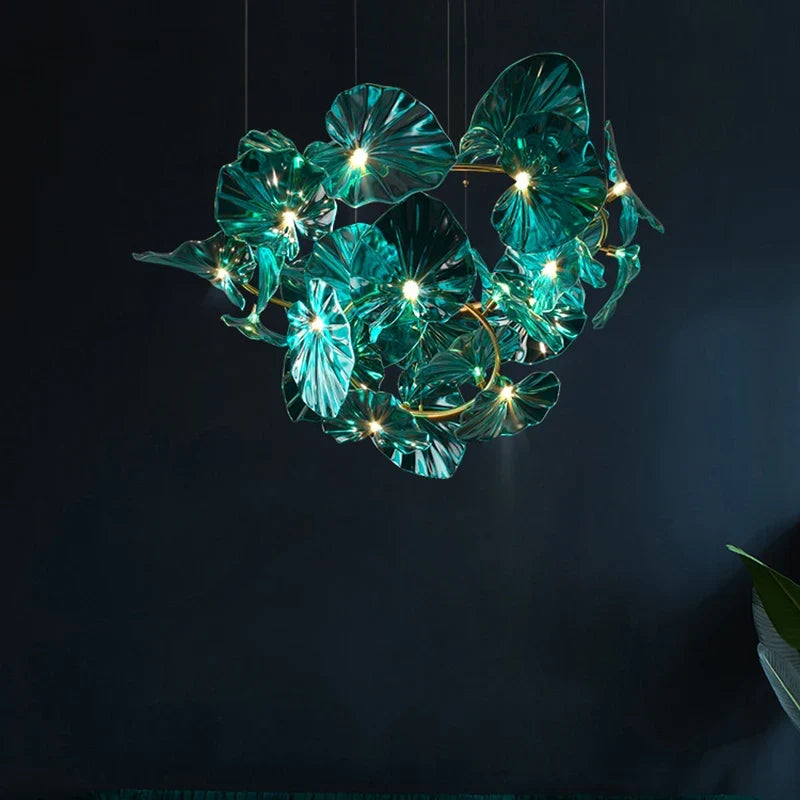 Lustre — Artistique avec feuilles de verre suspendu LED pour hôtel