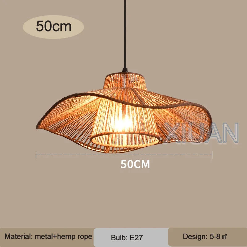 Suspension Wabi-sabi Oscar Brume en Corde de Chanvre — 50 cm / Lumière blanche ; 50 cm / Lumière chaude ; 50 cm / 3 Température de couleur