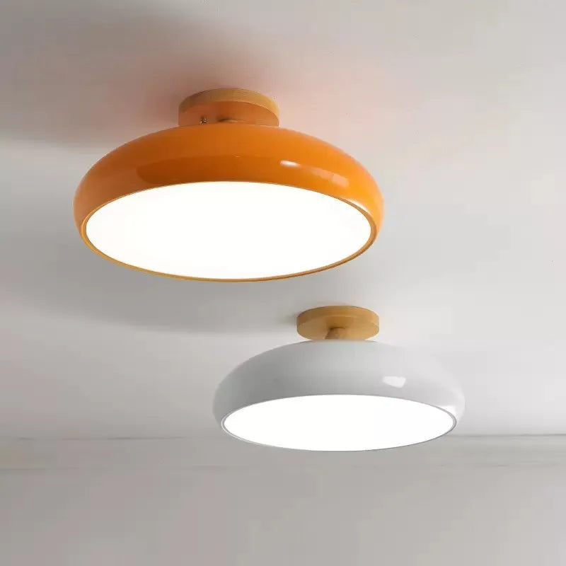 Plafonnier — Vintage LED plafonnier en bois nordique Orange PVC rond Luminaire salon chambre salle à manger couloir intérieur décor Luminaire