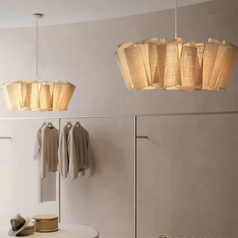 Suspension plissée en lin vintage abat-jour fait main style wabi sabi – Évarine Épure