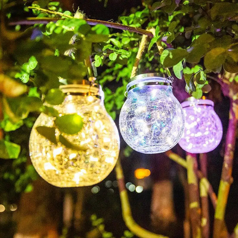 Lampe à poser — Solaire suspendue en verre craquelé pour jardin et extérieur