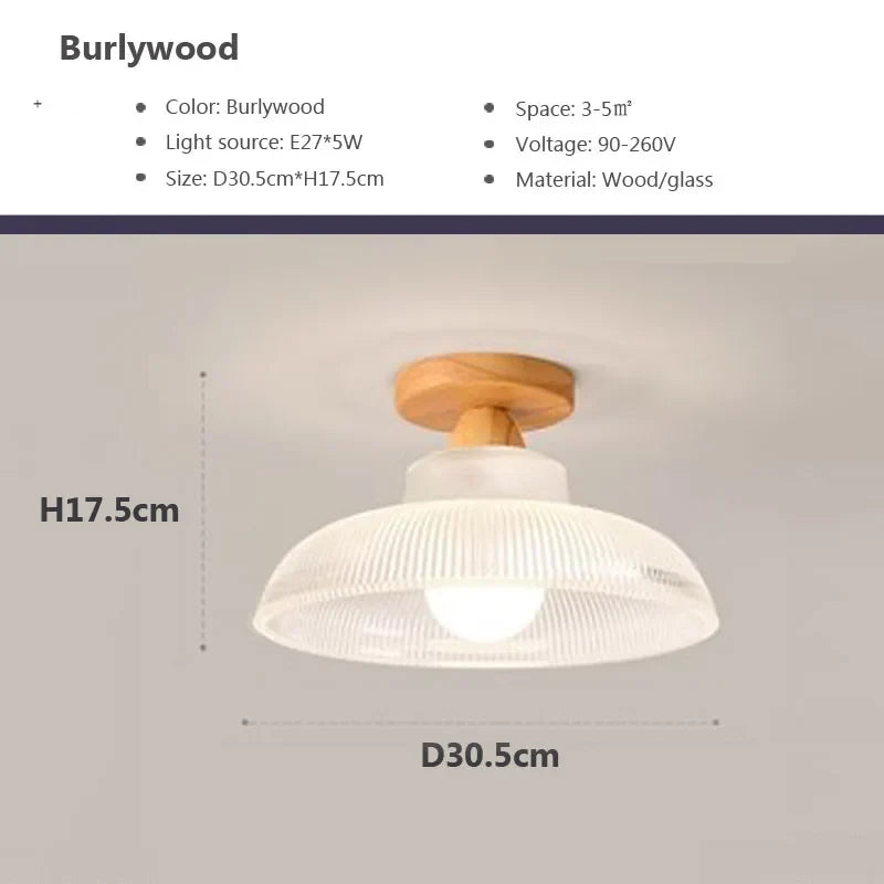 Plafonnier — Nordique en bois lampe en verre dépoli salon allée chambre vestiaire balcon couloir lampes et lanternes